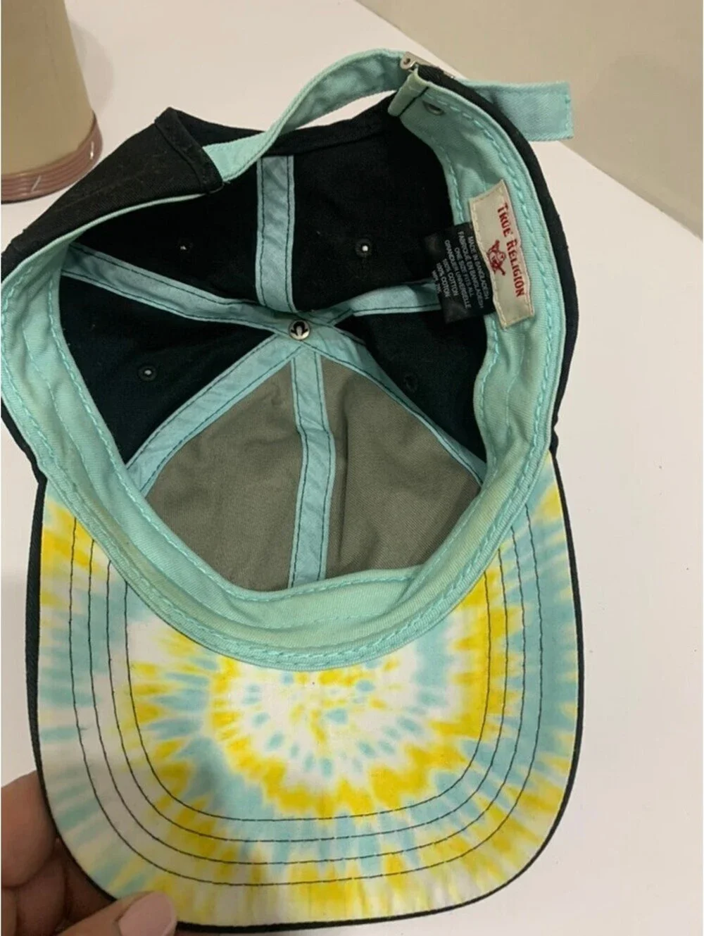 True Religion Black Tie Dye Horseshoe Baseball Cap Hat Adjustable Cotton